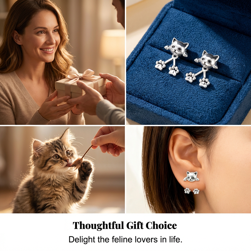 📢📢50% OFF !! ⏰🐱 3D Cute Peeking Cat Stud Earrings – Playful Front-Back Design, Vintage Silver Finish & Lightweight Comfort ✨