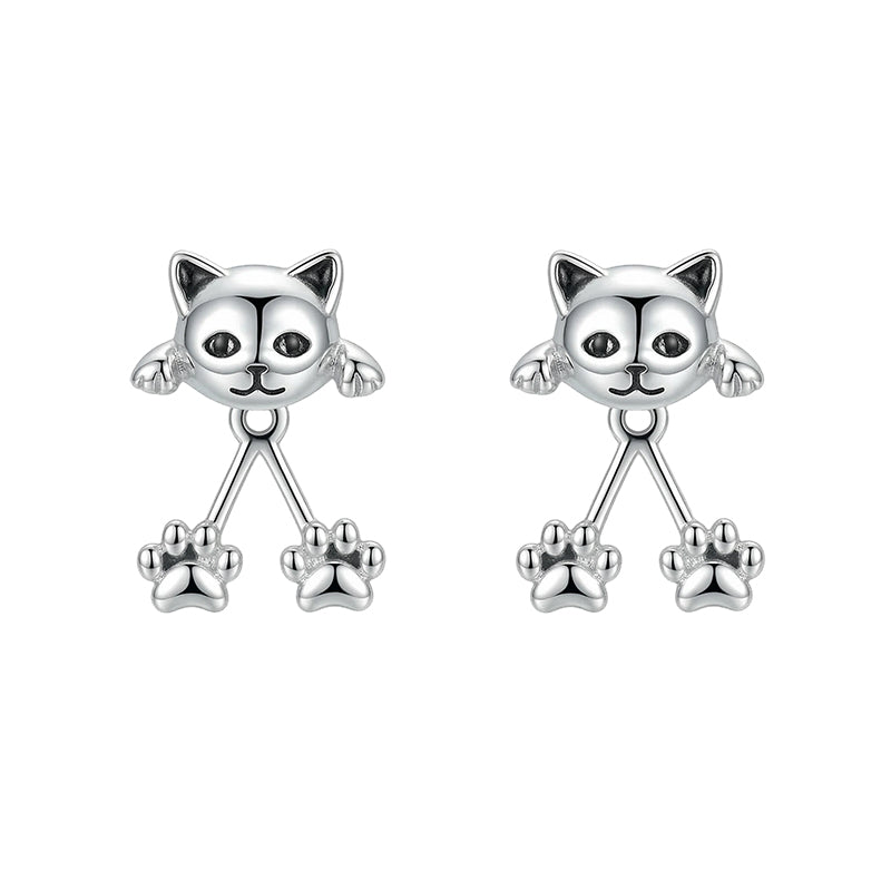 📢📢50% OFF !! ⏰🐱 3D Cute Peeking Cat Stud Earrings – Playful Front-Back Design, Vintage Silver Finish & Lightweight Comfort ✨
