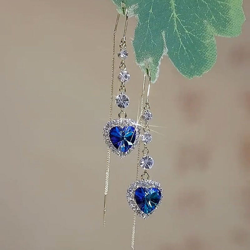 Ideal Gift - Exquisite Blue Heart Synthetic Gemstone Threader Earrings