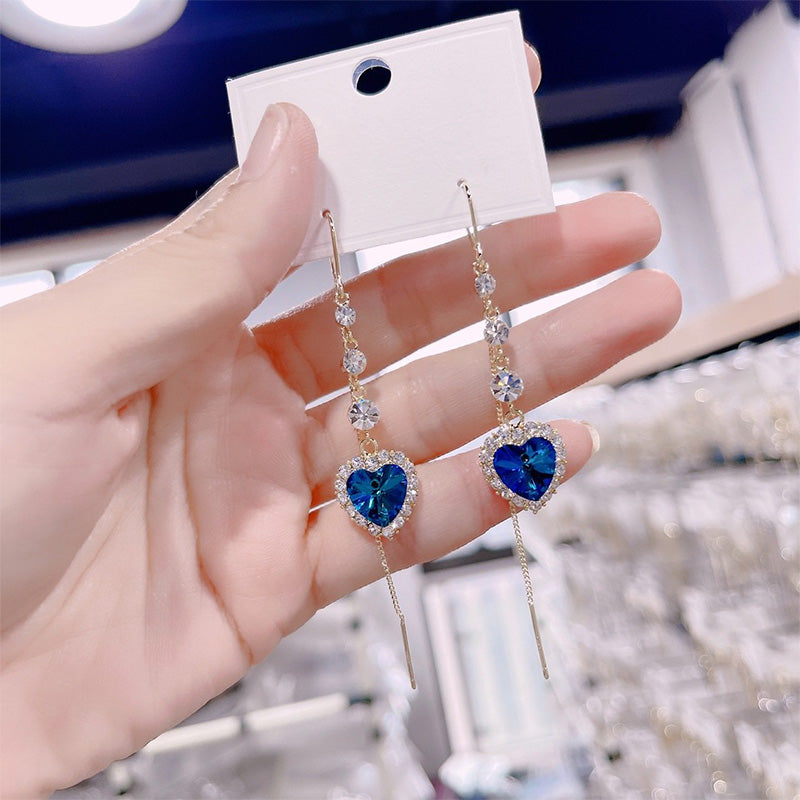 Ideal Gift - Exquisite Blue Heart Synthetic Gemstone Threader Earrings