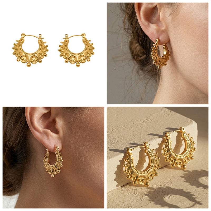 Vintage Stainless Steel Bohemian Hoop Earrings
