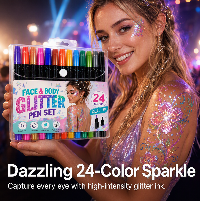🌸 50% OFF NOW! 🌸24-Color Face & Body Glitter Marker Set with Dual Tips