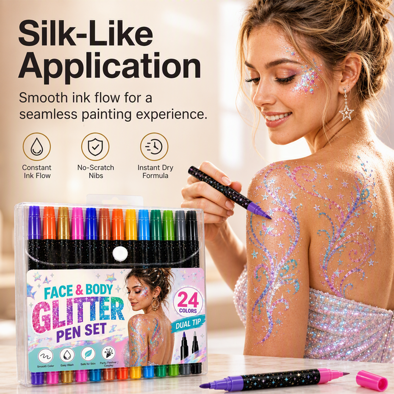 🌸 50% OFF NOW! 🌸24-Color Face & Body Glitter Marker Set with Dual Tips