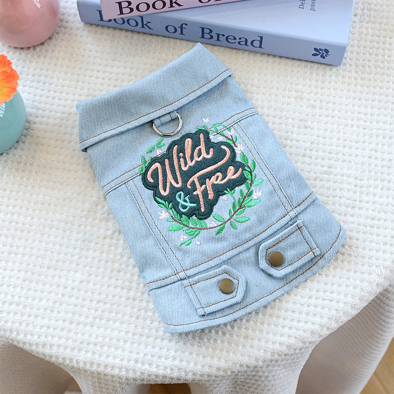 👗 Cute Princess Denim Dog Jacket – Stylish Adjustable Clothing for Small & Medium Dogs, Soft Washed Denim with Bow Accent 🐩✨